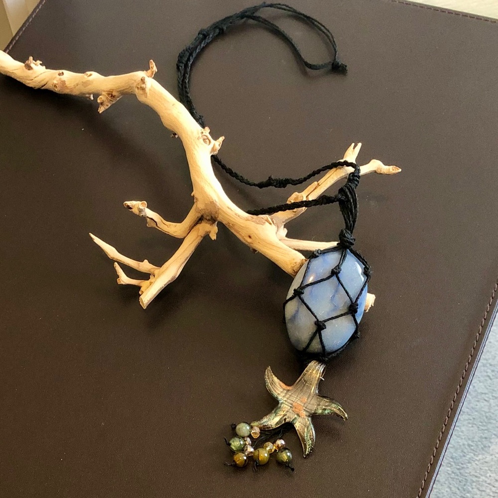 Blue Quartz Gemstone Necklace / Car Charm